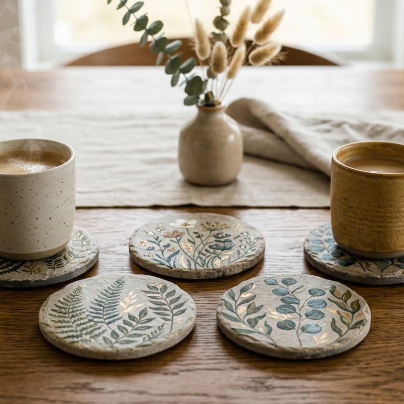 Hand-painted Stone Coaster Set